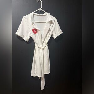Nurse Short Sleeve Jacket Dress Costume with Red Heart Patch & Belt